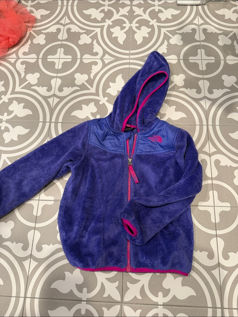 The North Face Girls' Purple Hooded Fleece Jacket with Pink Trim